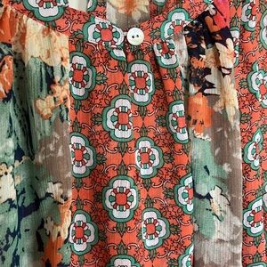 Anthropologie Figueroa & Flower Floral Multicolor Women's Semi Sheer Top Medium